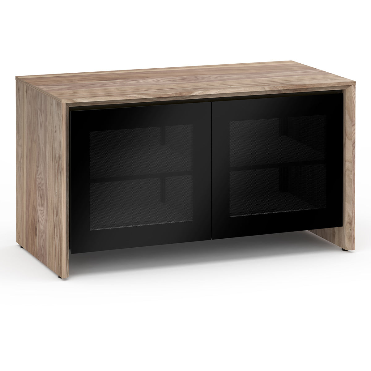 Salamander Chameleon Collection Barcelona 221 Twin AV Cabinet (Natural Walnut with Black Glass Doors)