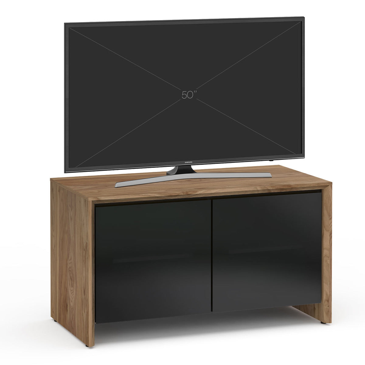 Salamander Chameleon Collection Barcelona 221 Twin AV Cabinet (Natural Walnut with Black Glass Doors)