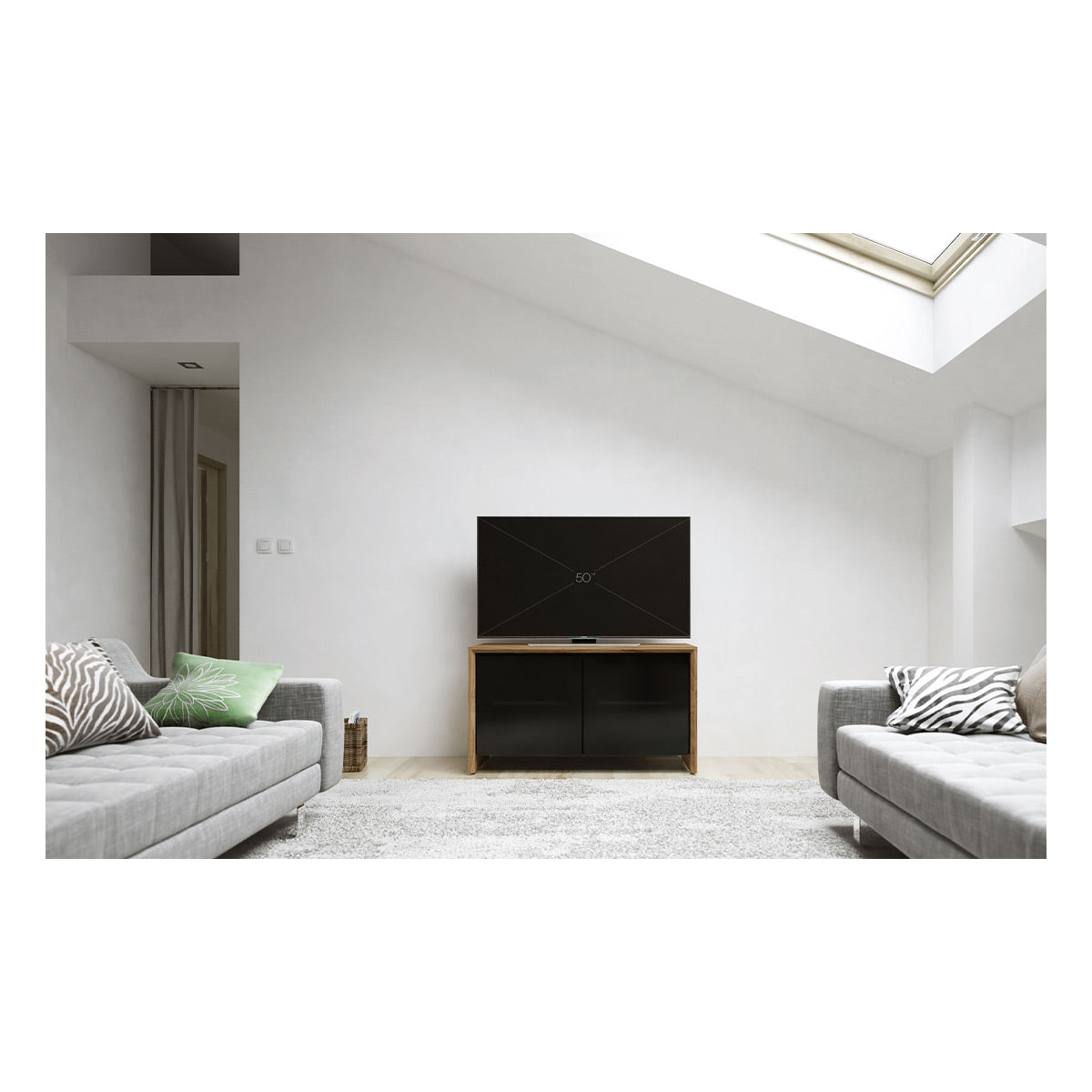 Salamander Chameleon Collection Barcelona 221 Twin AV Cabinet (Natural Walnut with Black Glass Doors)