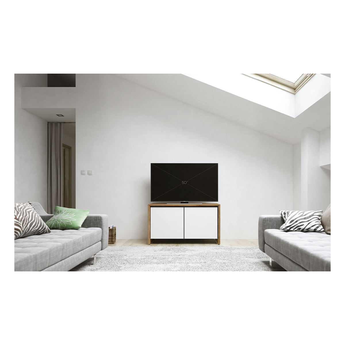 Salamander Chameleon Collection Barcelona 221 Twin AV Cabinet (Natural Walnut with Gloss White Doors)