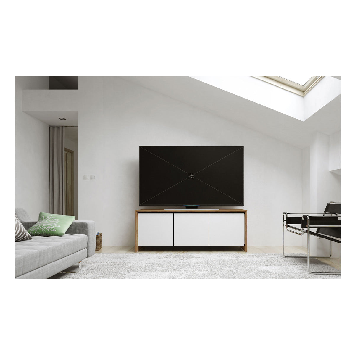 Salamander Chameleon Collection Barcelona 237 Triple AV Cabinet (Natural Walnut with Gloss White Doors)