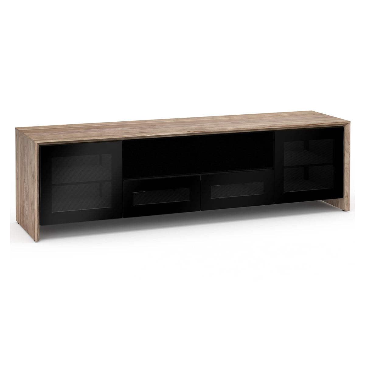 Salamander Chameleon Collection Barcelona 245 Quad AV Cabinet (Natural Walnut with Black Glass Doors)