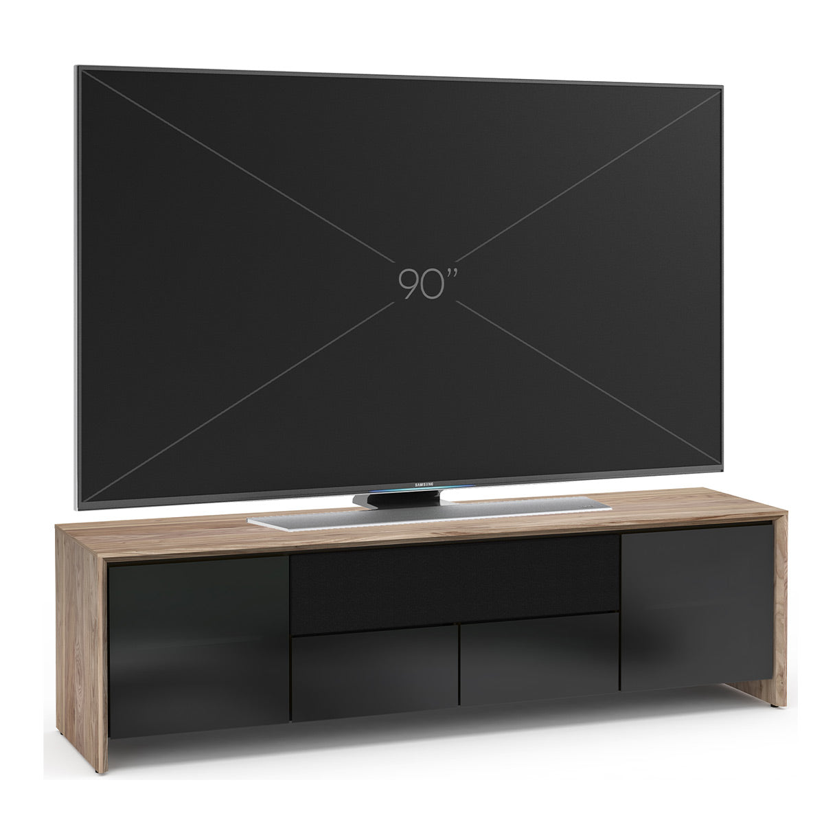 Salamander Chameleon Collection Barcelona 245 Quad AV Cabinet (Natural Walnut with Black Glass Doors)