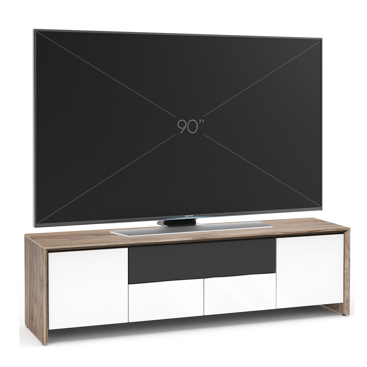 Salamander Chameleon Collection Barcelona 245 Quad AV Cabinet (Natural Walnut with Gloss White Doors)