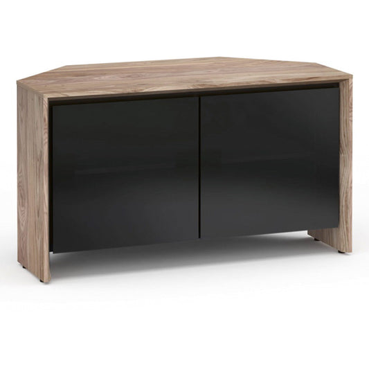 Salamander Chameleon Collection Barcelona 221 Twin Corner Cabinet (Natural Walnut with Black Glass Doors)