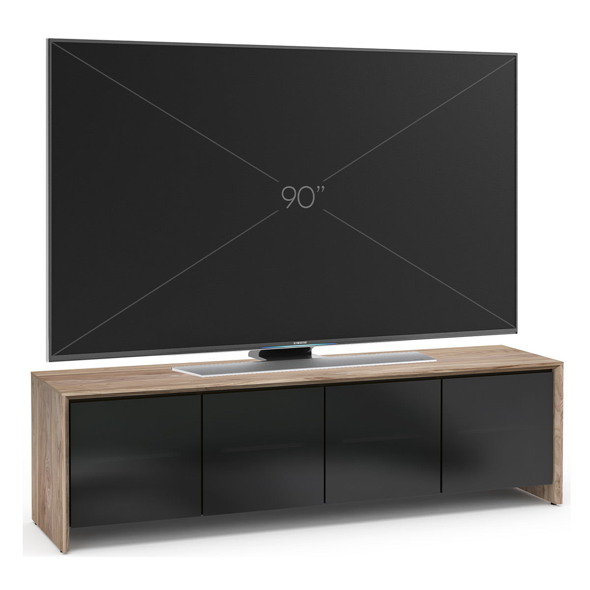 Salamander Chameleon Collection Barcelona 247 Quad AV Cabinet (Natural Walnut with Black Glass Doors)