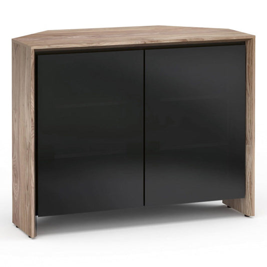 Salamander Chameleon Collection Barcelona 323 Twin Corner AV Cabinet (Natural Walnut with Black Glass Doors)