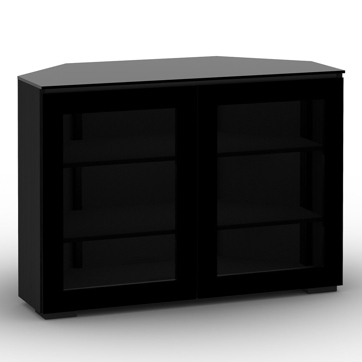 Salamander Chameleon Collection Oslo 323 Twin Corner AV Cabinet (Black Oak with Smoked Glass Doors & Black Glass Top)