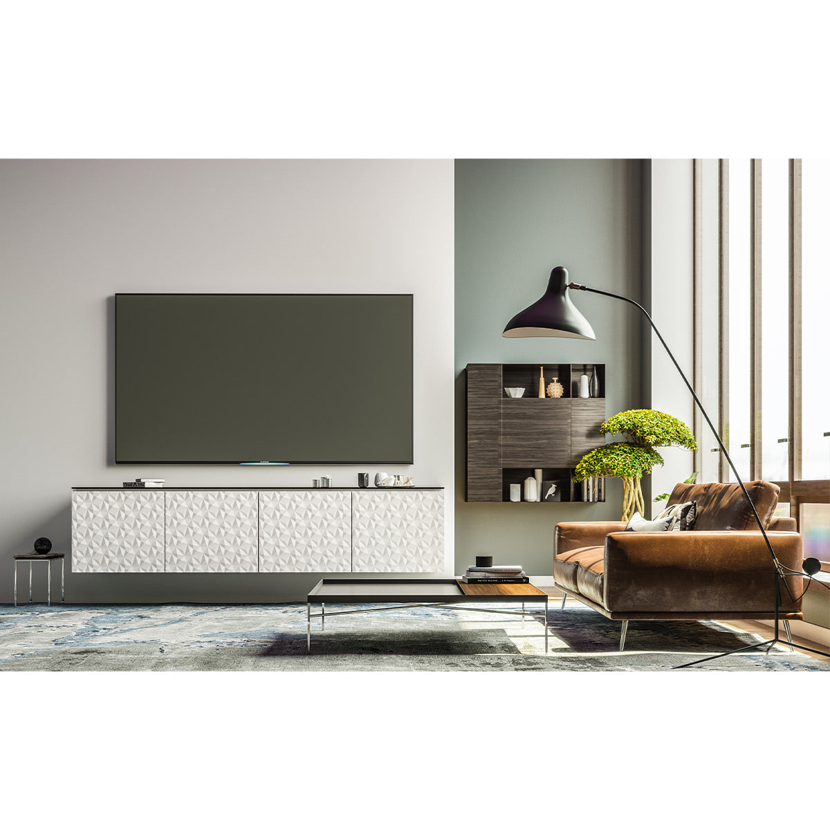 Salamander Chameleon Collection Milan 247 Quad AV Cabinet (Geometric White with Black Glass Top)