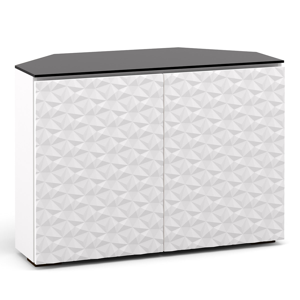 Salamander Chameleon Collection Milan 323 Twin Corner AV Cabinet (Geometric White with Black Glass Top)