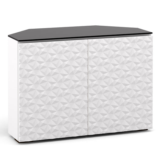 Salamander Chameleon Collection Milan 323 Twin Corner AV Cabinet (Geometric White with Black Glass Top)