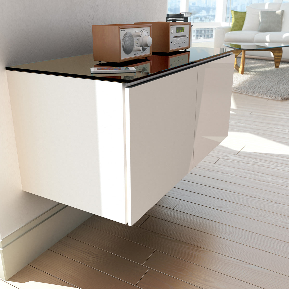 Salamander Chameleon Collection Miami 221 Twin AV Cabinet (High Gloss White with Black Glass Top)