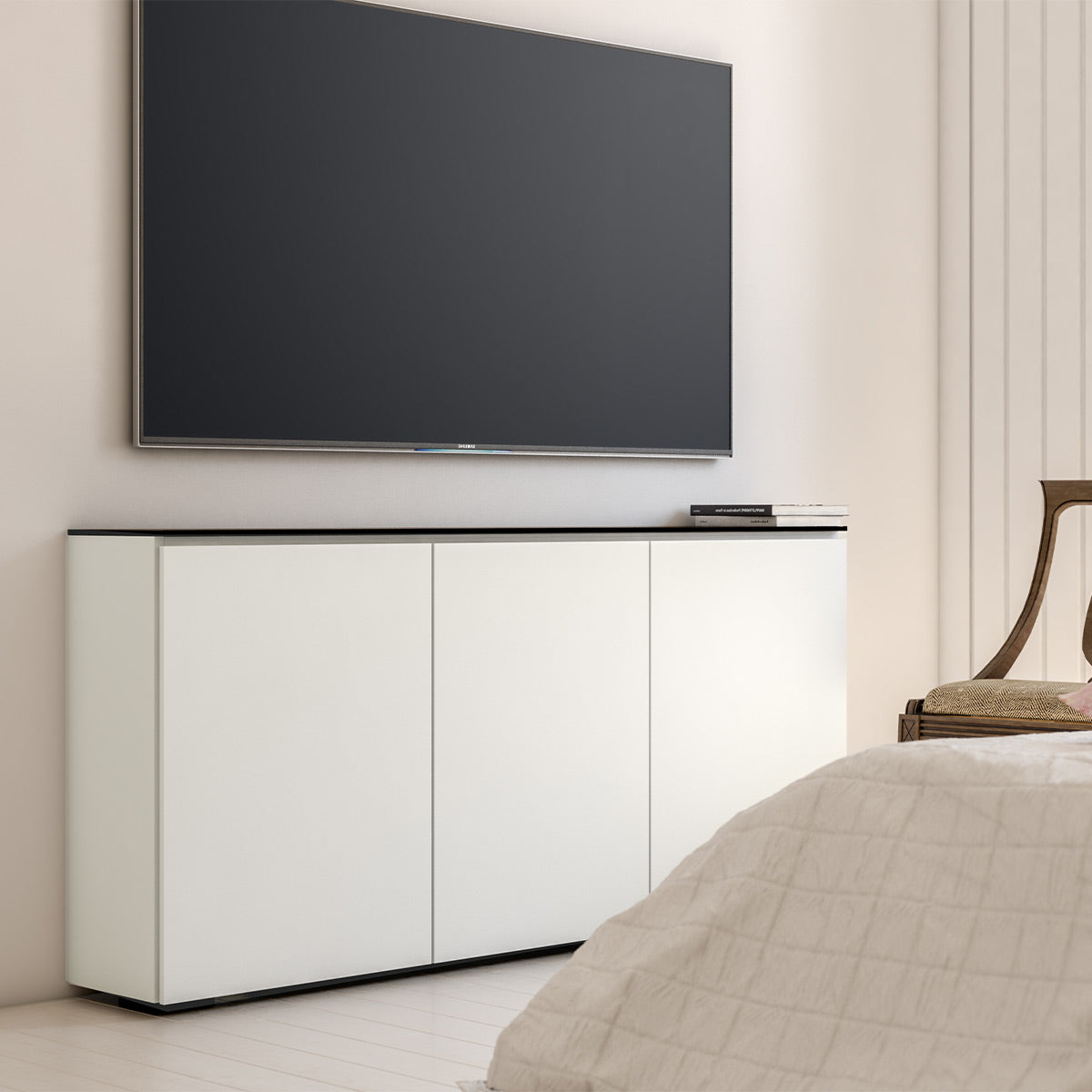 Salamander Chameleon Collection Miami 337 Triple AV Cabinet (High Gloss White with Black Glass Top)