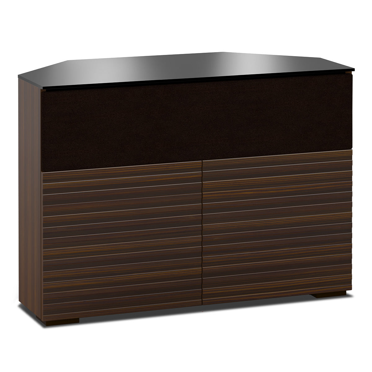 Salamander Chameleon Collection Zurich 329 Twin Speaker Integrated Corner Cabinet (Horizontal Wood Pattern with Black Glass Top)
