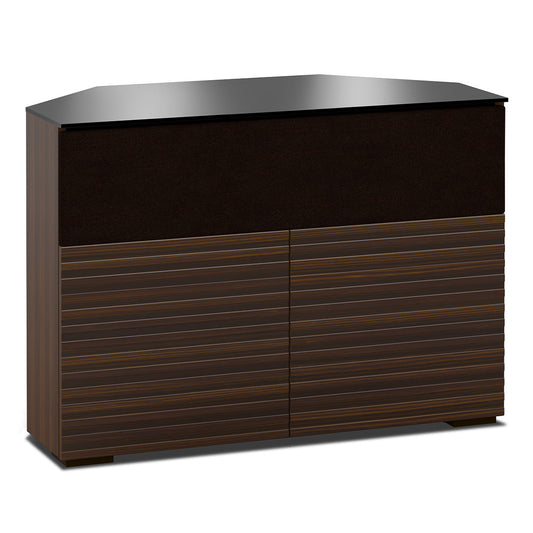 Salamander Chameleon Collection Zurich 329 Twin Speaker Integrated Corner Cabinet (Horizontal Wood Pattern with Black Glass Top)