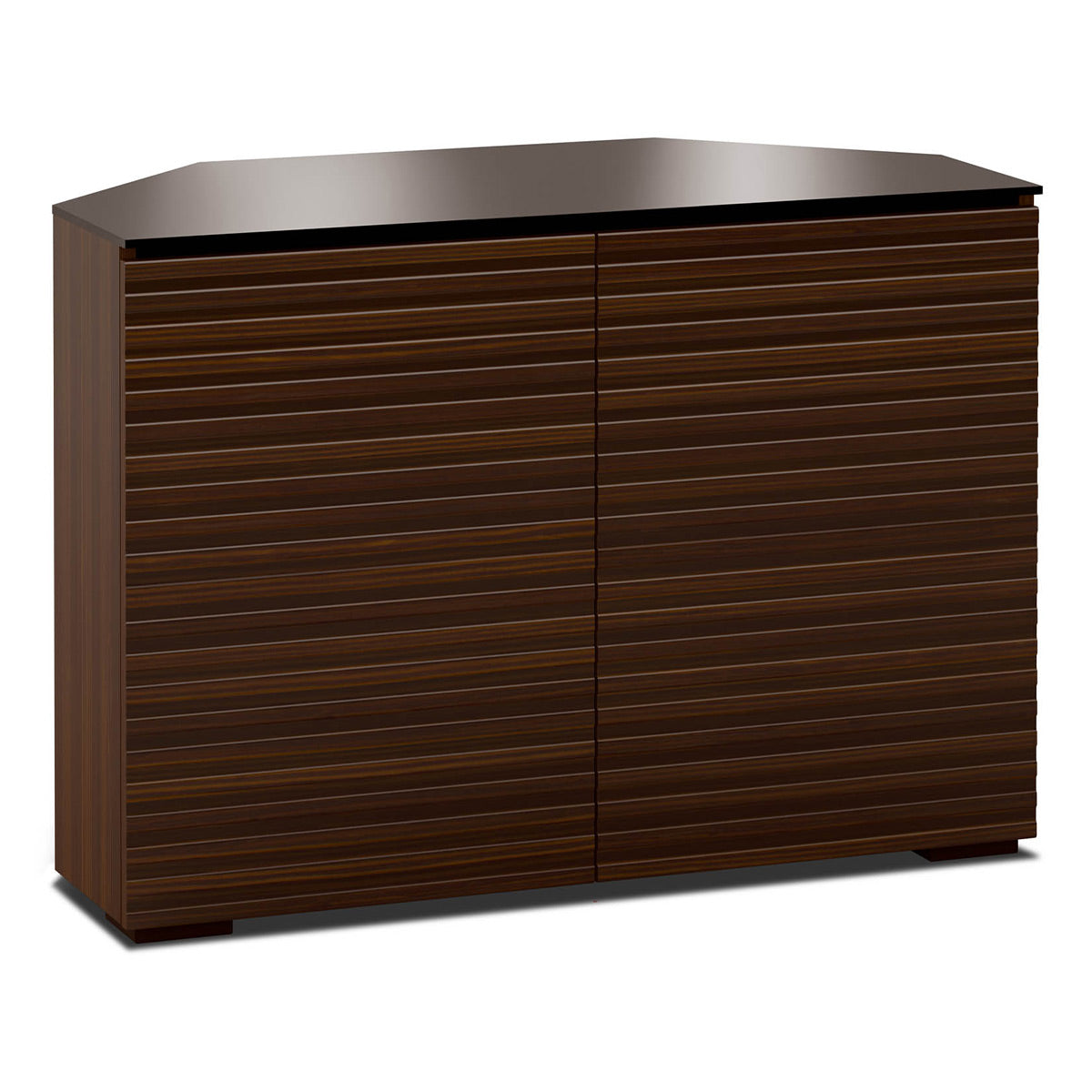 Salamander Chameleon Collection Zurich 323 Twin Corner AV Cabinet (Horizontal Wood Pattern with Black Glass Top)