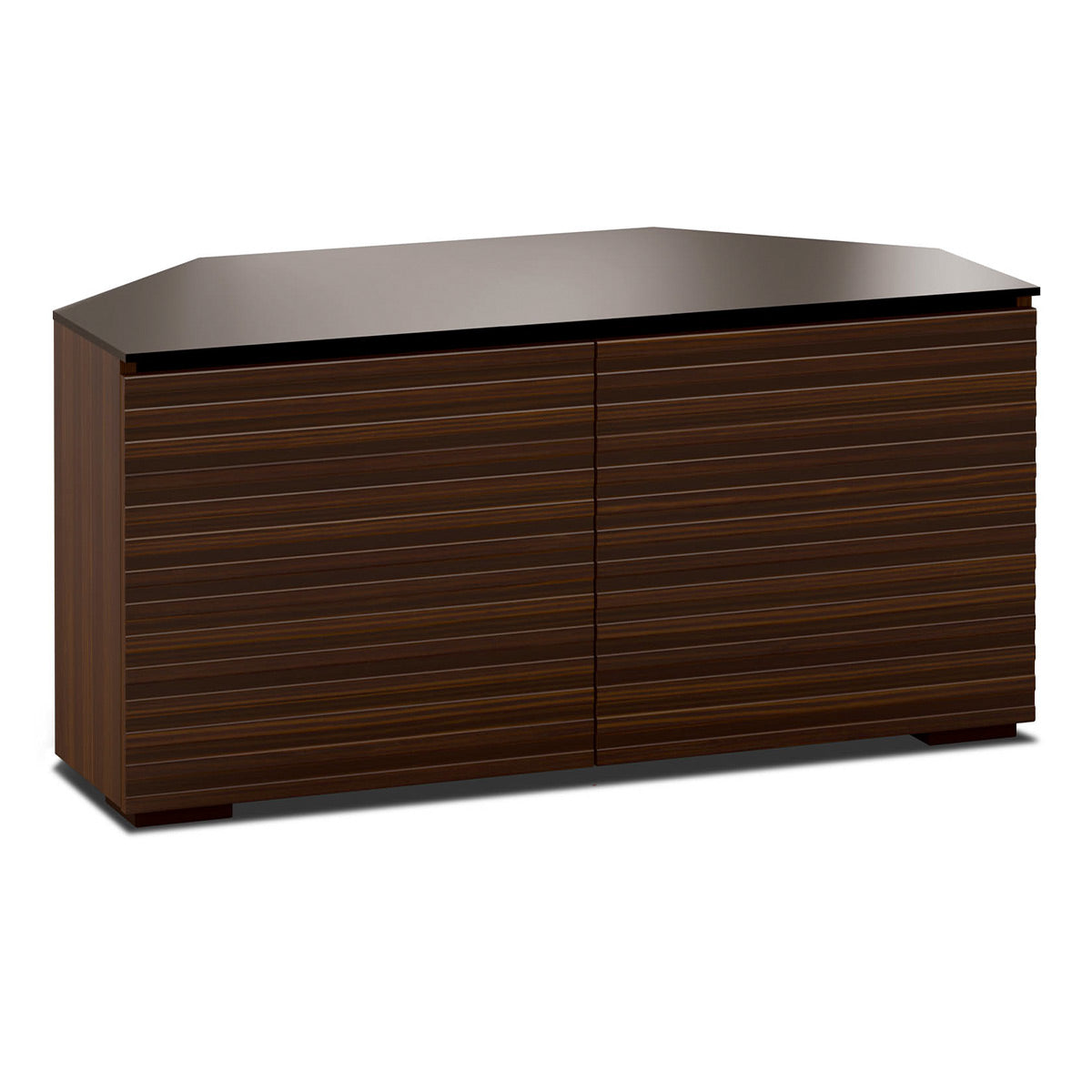 Salamander Chameleon Collection Zurich 221 Twin Corner AV Cabinet (Horizontal Wood Pattern with Black Glass Top)